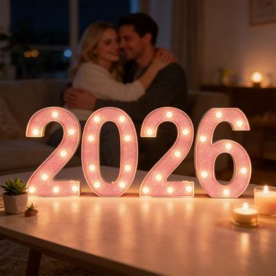 Светящиеся цифры 2026 Большие светодиодные цифры для маркировки, работающие от батареек, буквенный знак для Нового года, выпускного вечера, свадебного декора стола