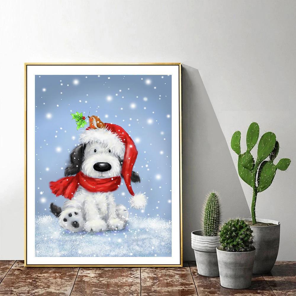 Алмазная картина Рождественская собака Картина из страз Полная дрель 5D DIY Алмазная вышивка Зимняя мозаика Рождественский подарок Настенное искусство