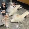 Pointed Hair Shoes Wear Bag Head Slippers Women's 2024 Spring and Summer New Thick Heel Korean Version Lazy Half Slippers High Heels