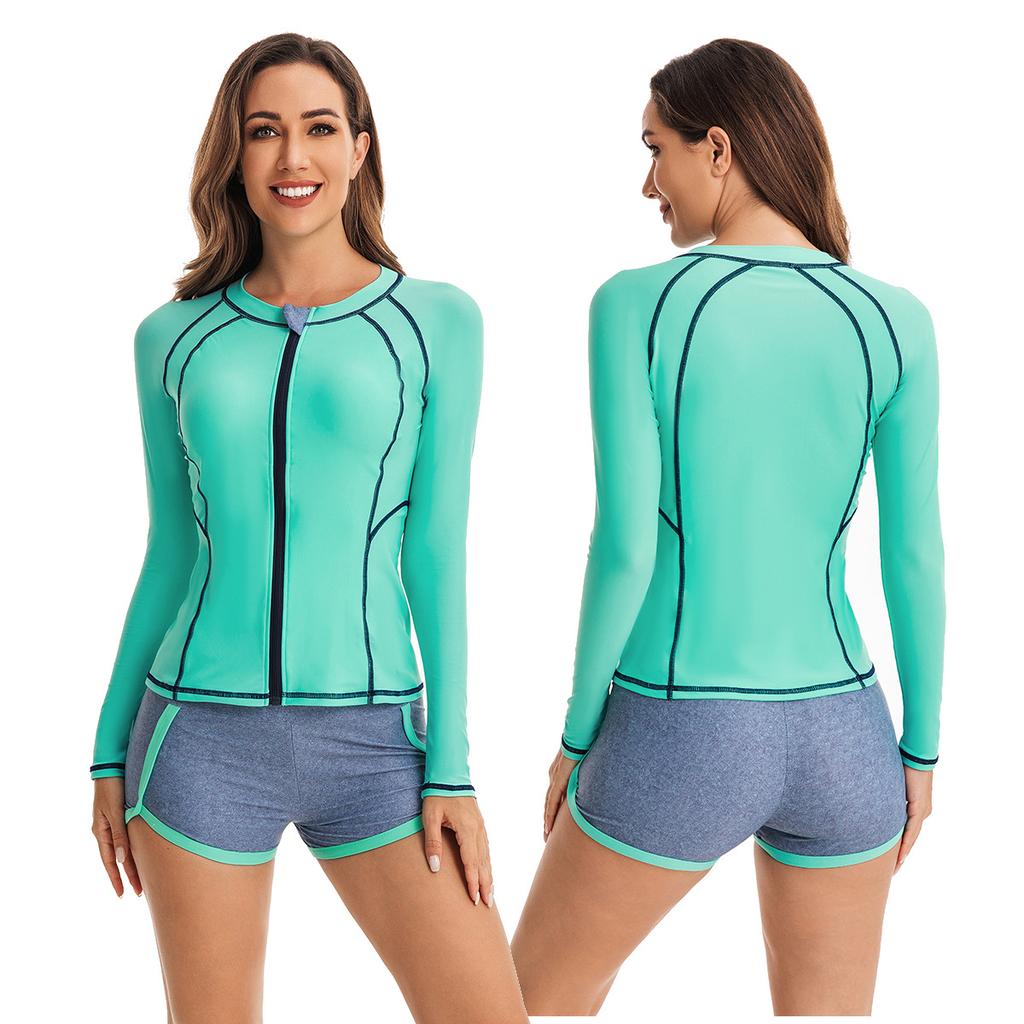 Split Flat-Angle Surfsuit Women's Swimsuit Long Sleeve Swimsuit Zipper Cardigan Women Tankini