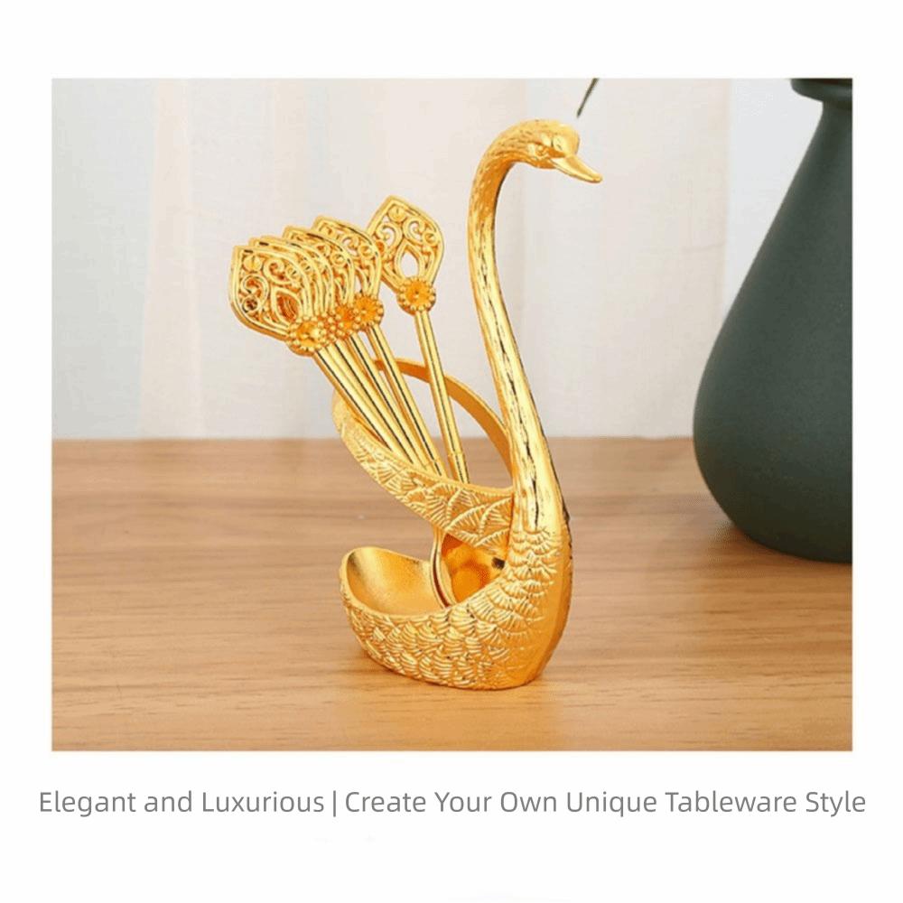 6Pcs Zinc Zinc Zinc Alloy Luxury Dessert Utensils with Swan Shaped Base Dessert Spoon Kitchen