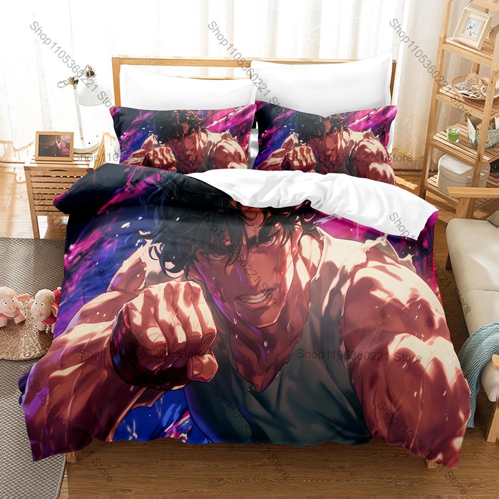 Cool Baki Hanma Intense Martial Arts Fighting Japanese Combat Anime Character HD Print Bedding Set Duvet Cover + 2 Pillowcases