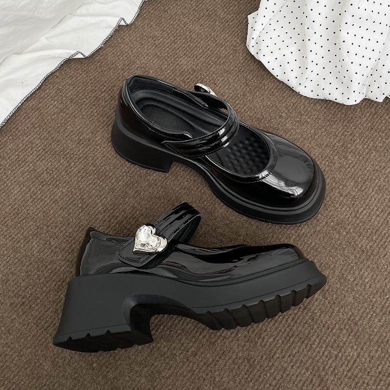 Французские толстые каблуки, круглая головка, толстая подошва, туфли Мэри Джейн, женские, летние, черные, с юбкой, светлые, одинарные туфли 2025 года