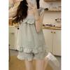 Sexy Nightwear Sleeveless Pajamas Lace Plaid Pure Desire Wind Camisole Shorts Women Homewear Two-Piece Grey Sleepwear Loungewear