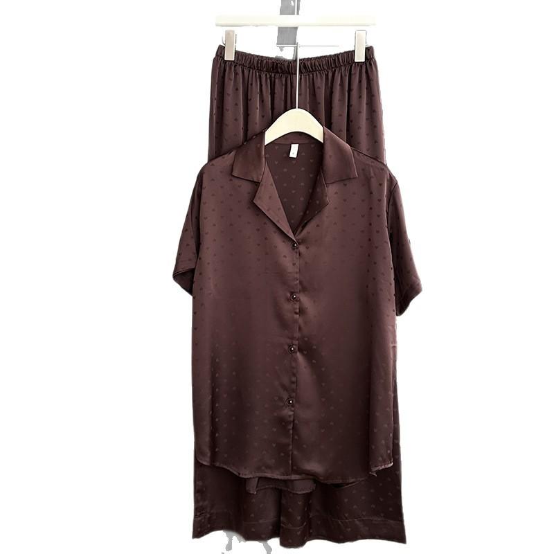 Summer 1011 Ice Silk Short Sleeve Trousers Simple Russian Jacquard Long Sleeve Suit Large Size Ladies Casual