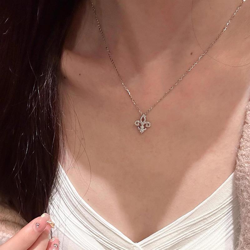 Серебряное колье 925 пробы с цветком ириса для женщин, кубический цирконий, подвеска, полностью бриллиантовое сияние, чокер