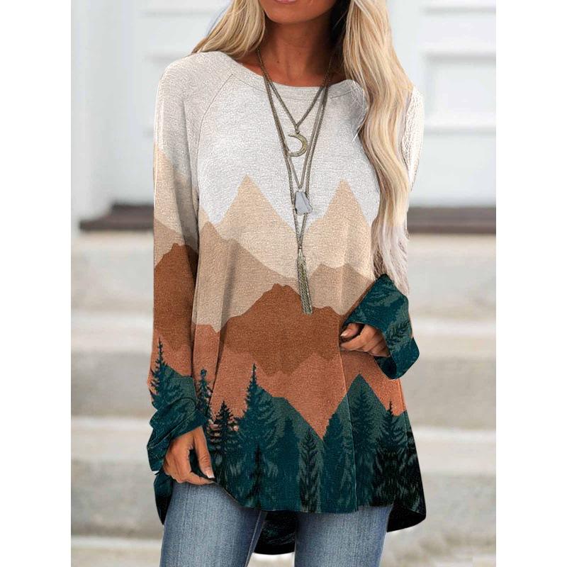 Women'S T-Shirt Street Long-Sleeved Clothing Fashion Top Loose Casual Clothing Autumn And Winter Printed Top Round Neck T-Shirt