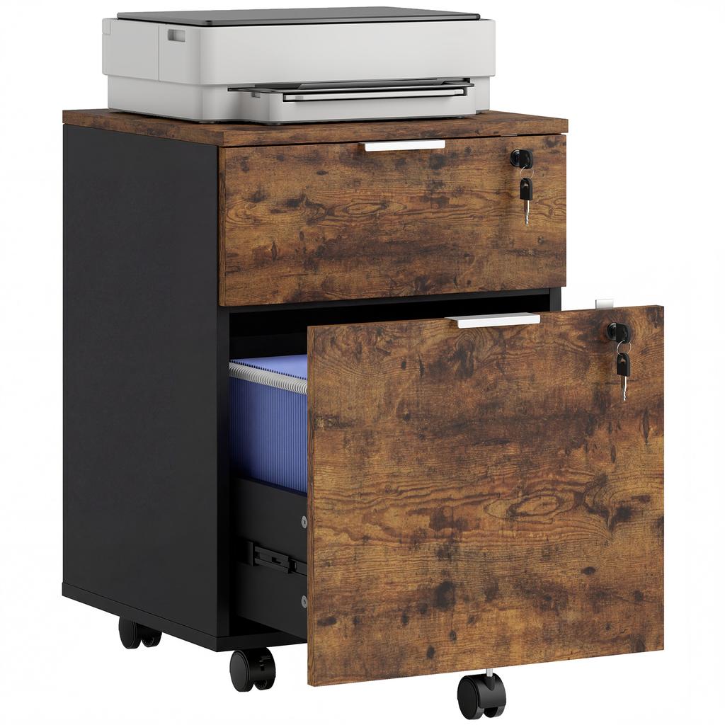 Two-Drawer Lockable Filing Cabinet - Black and Rustic Brown