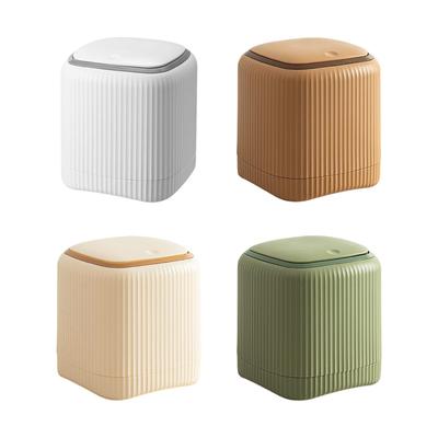 Мини Настольное Мусорное Ведро Многофункциональное 13.5x13.5x14.5см с Нажимной Крышкой Маленькое Ведро для Мусора для Прикроватных Тумбочек Легкое