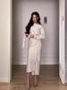 2024 Autumn Women's Asymmetric Neck Tie Waist Long Sleeve Dress