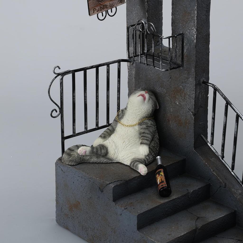 Cat Statues And Figurines,Resin Cats,Includes Chain And Bottle,Whimsical Drunken Cat Decor,Perfect Cute Cat Gifts For Cat Lovers