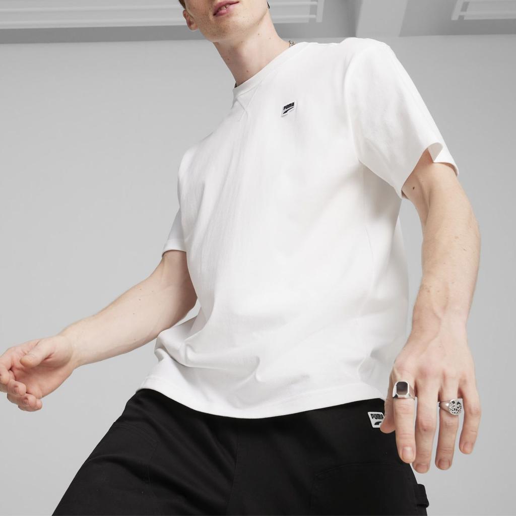 Puma Однотонная повседневная футболка с круглым вырезом и коротким рукавом, с заниженной линией плеч, мужские топы, белая 625925-02