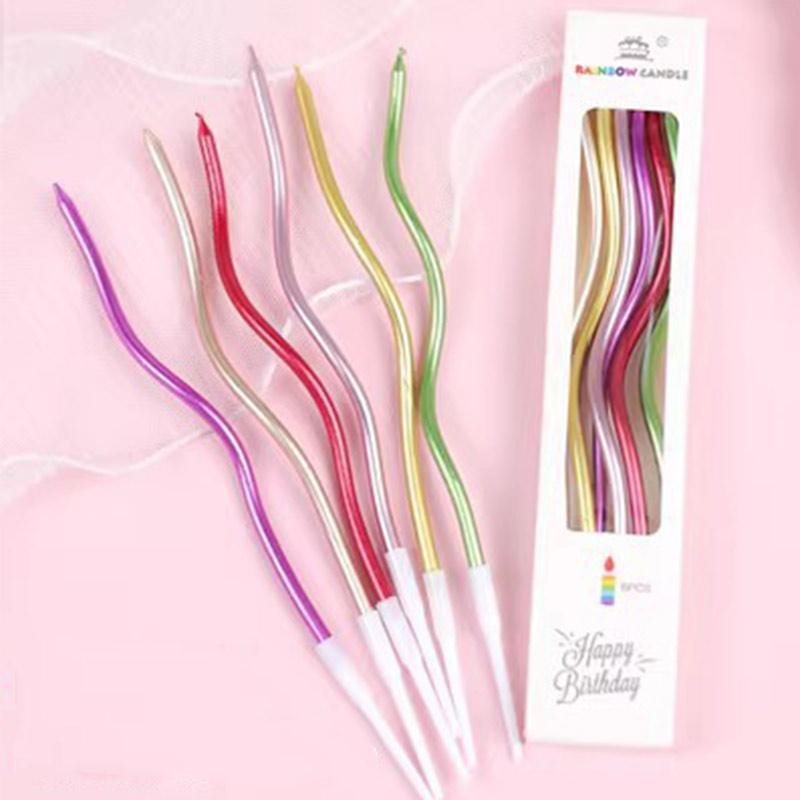 6PC/Box Creative Curved Cake Candles Best Wishes Birthday Curve Candles Colorful Wedding Party Birthday Cake Decorative Supplies
