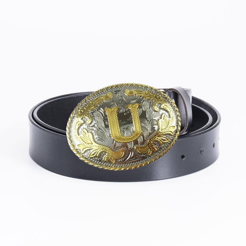 U-shaped Oval Plate Buckle Smooth Buckle Retro Style Cowhide Belt Whole Buffalo Leather Cutting Belt