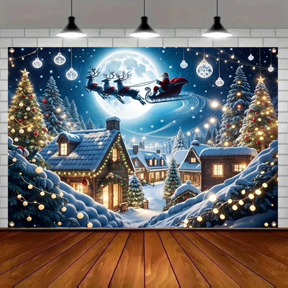 Winter Christmas Sleigh Reindeer Themed Banner Decoration Background Birthday Party Home Decoration Photography Backdrop Cloth