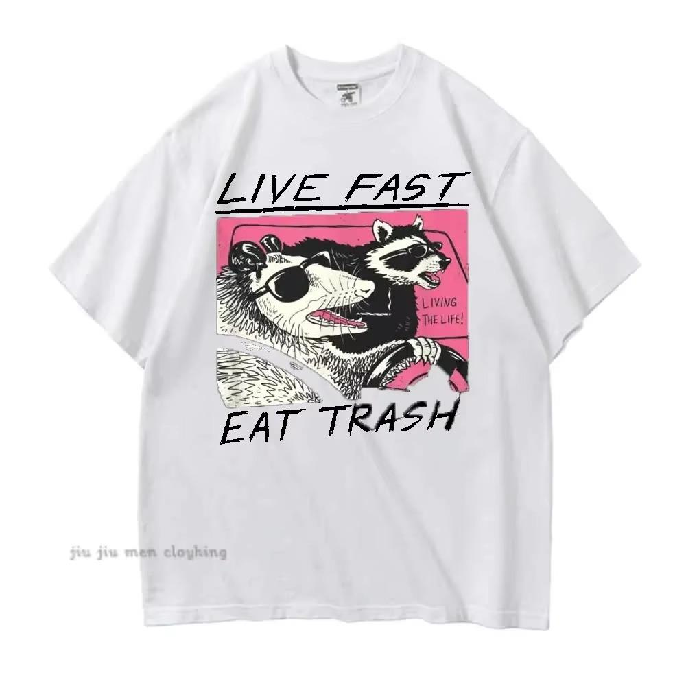 Футболка Live Fast Eat Trash для мужчин и женщин, горячая распродажа, новая хлопковая футболка, свободная, повседневная, унисекс, топы, футболки с графическим принтом, футболки Harajuku