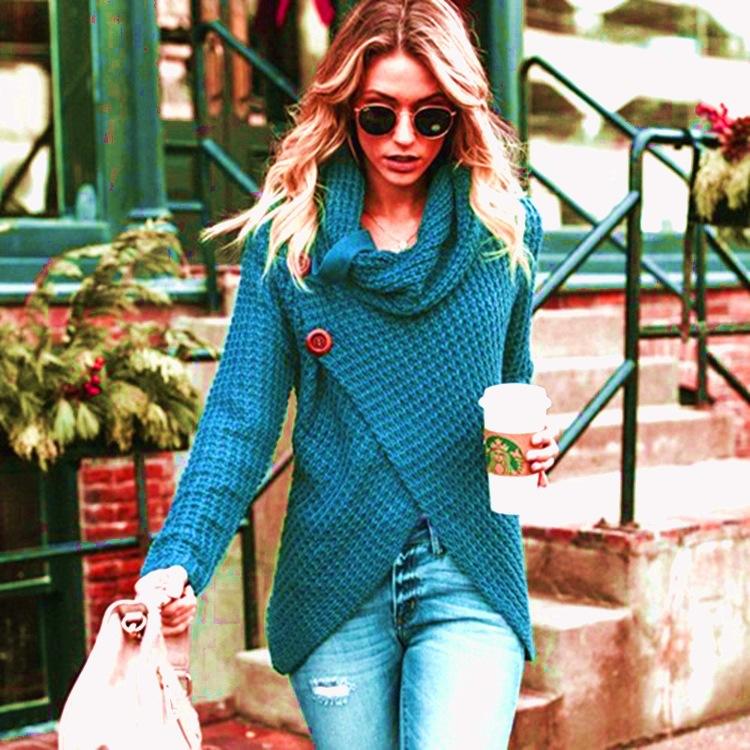 Casual Solid Knit Sweater Ladies V Neck Crew Neck Warm Daily Long Sleeve Blouse