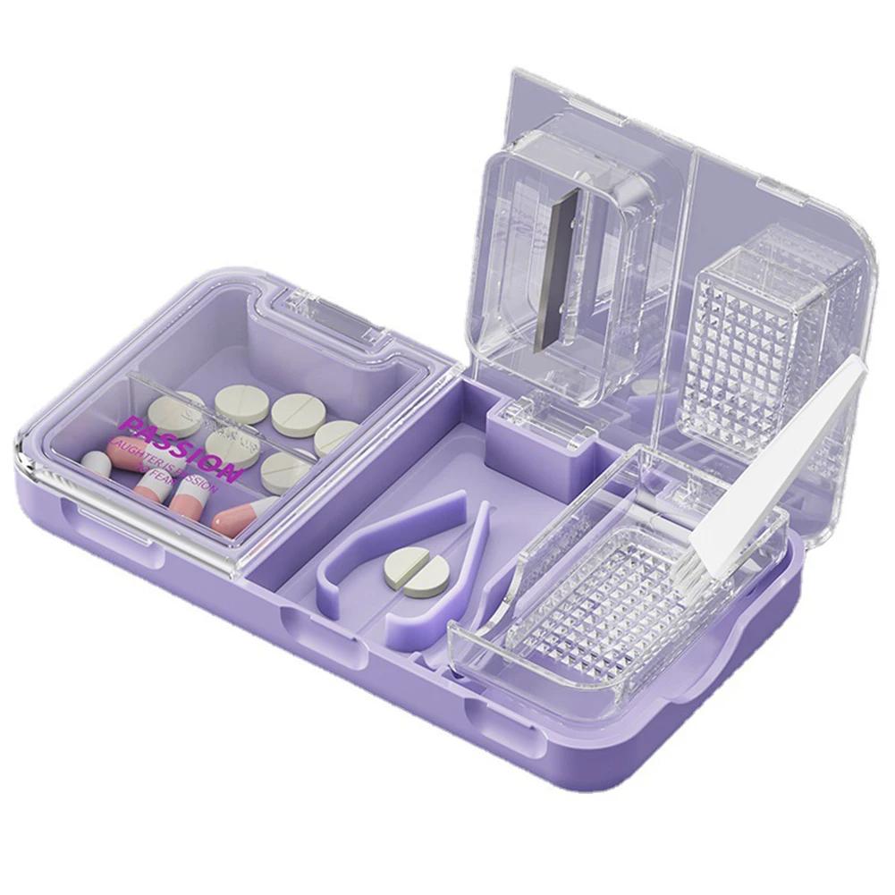 3 In 1 Pill Cutter Splitter Tiny or Small Large Pills Crusher Grinder with Powder Brush Grind Tablets Pill Carrier for Storage