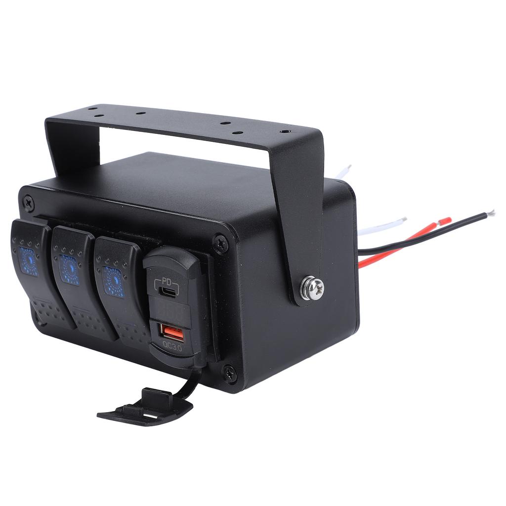 3 Gang Rocker Switch Panel DC12‑24V On Off Toggle Switch with PD Type C and QC3.0 USB Charger Voltmeter for Car Trucks