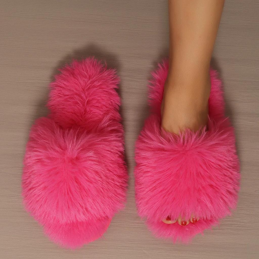 Winter Cotton Slippers Long Haired Women's Indoor Shoes New Autumn Winter Plush Footwear Casual Couples Comfortable Slippers