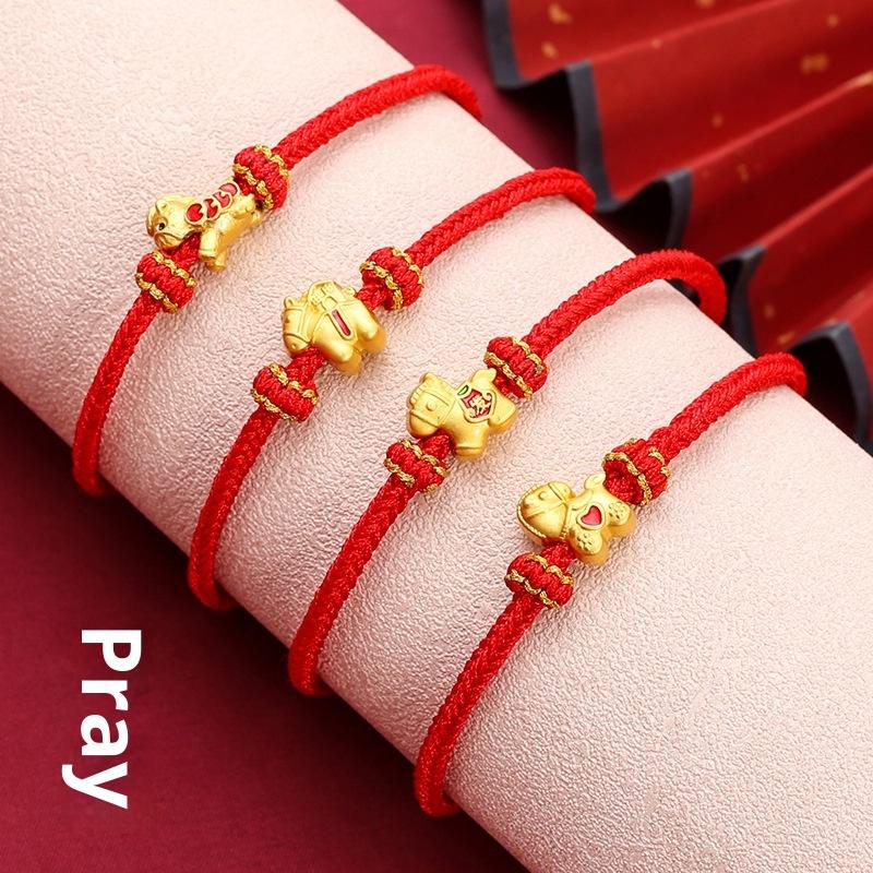 Браслет из красной плетеной веревки на год Лошади 2026 для женщин в китайском стиле, браслеты с бусинами в виде лошади, ювелирные изделия для благословения на Новый год, подарки