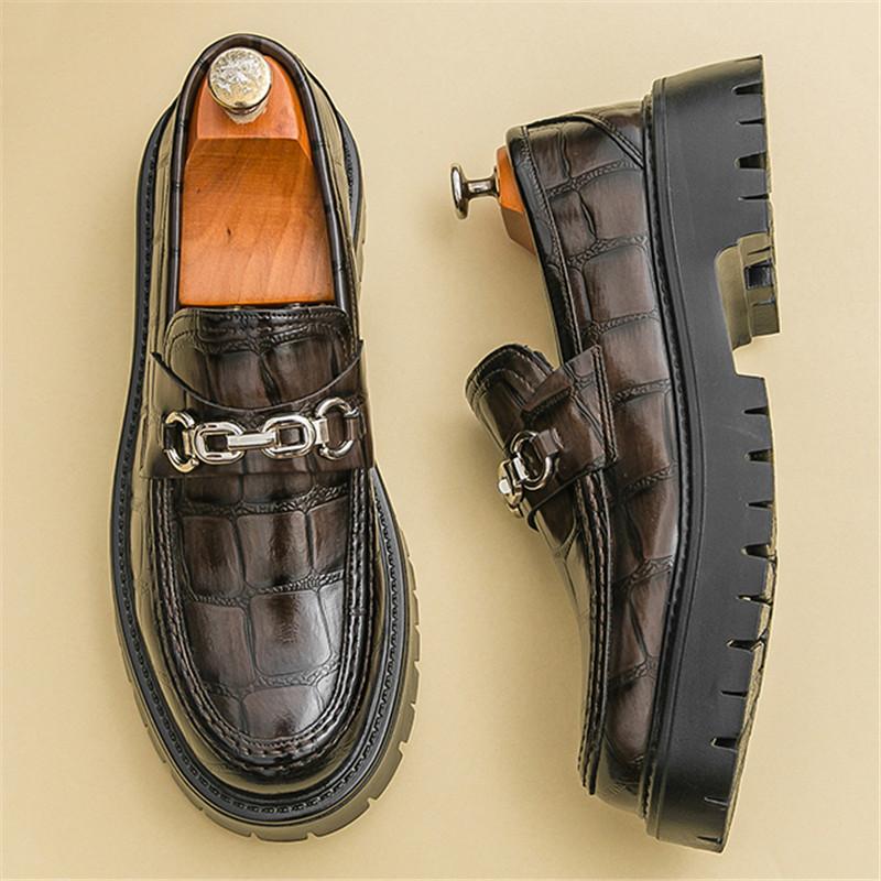 Мода Британская Новая Мода Мужская Металлическая Цепь Толстая Подошва Обувь для Увеличения Роста Мужские Мокасины Свадебный Выпускной Вечер Обувь для Возвращения Домой