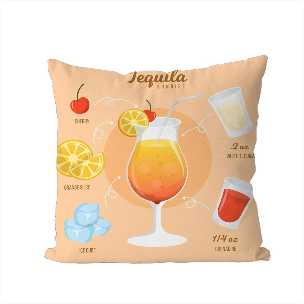 Tequila Sunrise CCocktail Pillow Case For Car Sofa Decorative Home Doublesided Print Plush Square Throw Pillow Cushion Cover