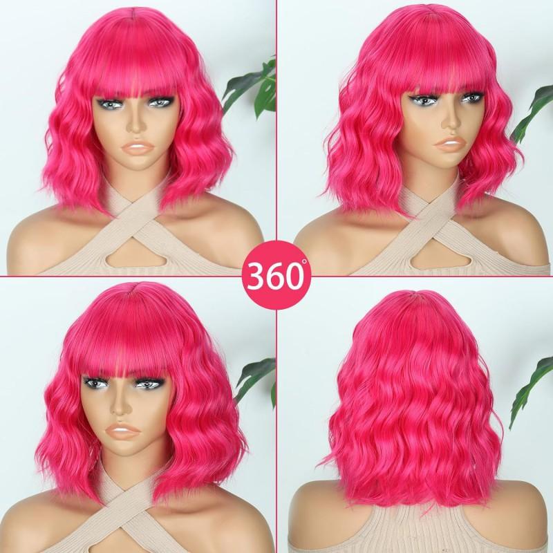 Fashion Water Wave Short Curly Wig Cosplay Colorful Women Synthetic Hair Cap