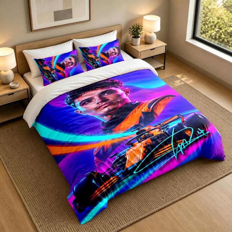 3-Piece Bed Sheet Set with Lando Norris Design, 1 Flat Sheet and 2 Pillowcases for Bedroom