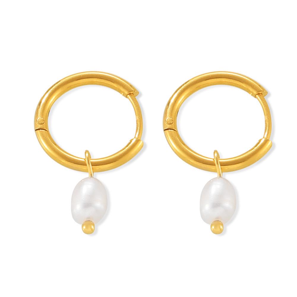 Серьги из натурального пресноводного жемчуга в корейском стиле, титановая сталь с покрытием из 18-каратного золота, простые и универсальные для женщин