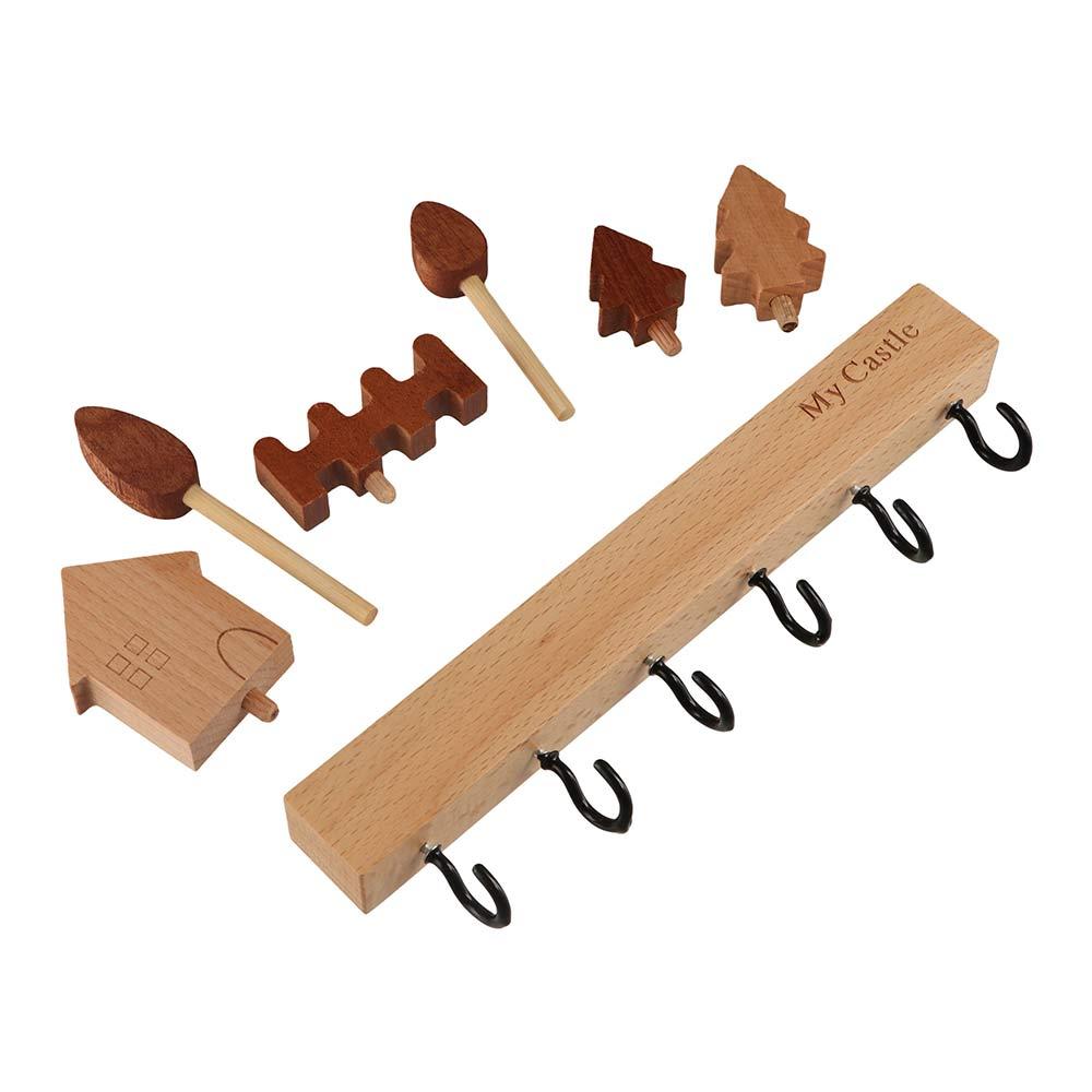 Solid Wood Key Storage Holder non-toxic Decorative Hook Entryway Organizer Key Hook Rack  Entryway