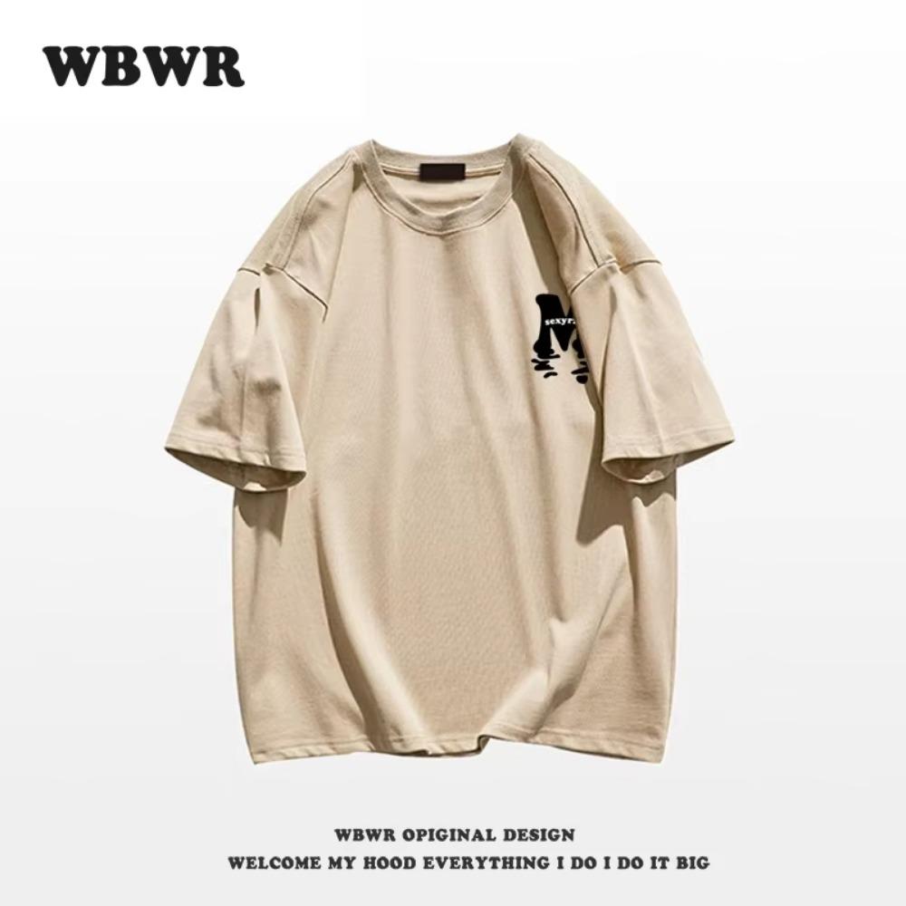 Summer Fashion Heavyweight Retro Men's English Letters 100% Cotton Printed Round Neck High-quality Casual Fitness Street T-shirt