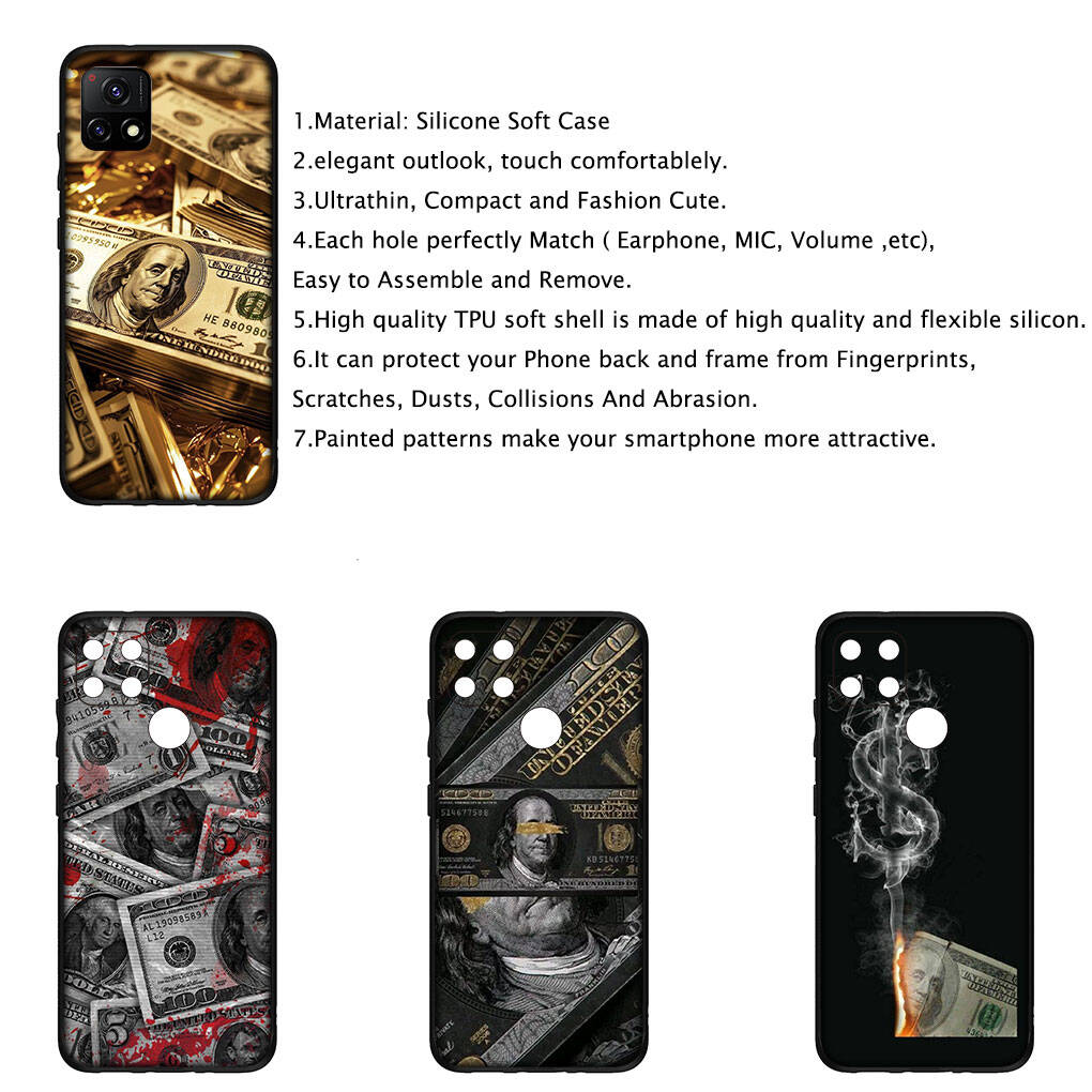 Чехол для iPhone 17 16 15 Xiaomi Poco Redmi Note 14 13 12 11 Pro Max 9 16e Samsung Galaxy S25 S24 S23 OPPO Huawei Деньги 100 долларов 1 Чехол для телефона