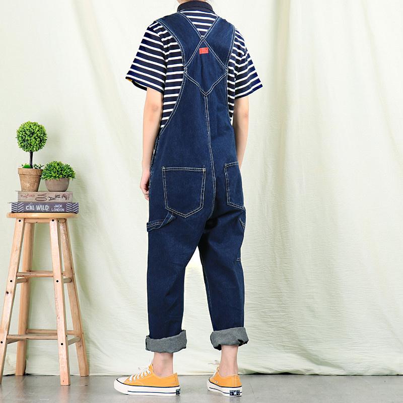 Мужские комбинезоны в корейском стиле, мужские цельные нагрудники, синие джинсовые брюки, мужские джинсовые комбинезоны