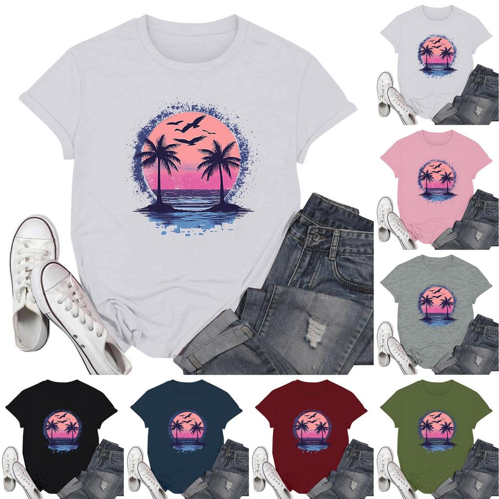 Women's Fashion Casual Printed Short Sleeve Round Neck Pullover Tops