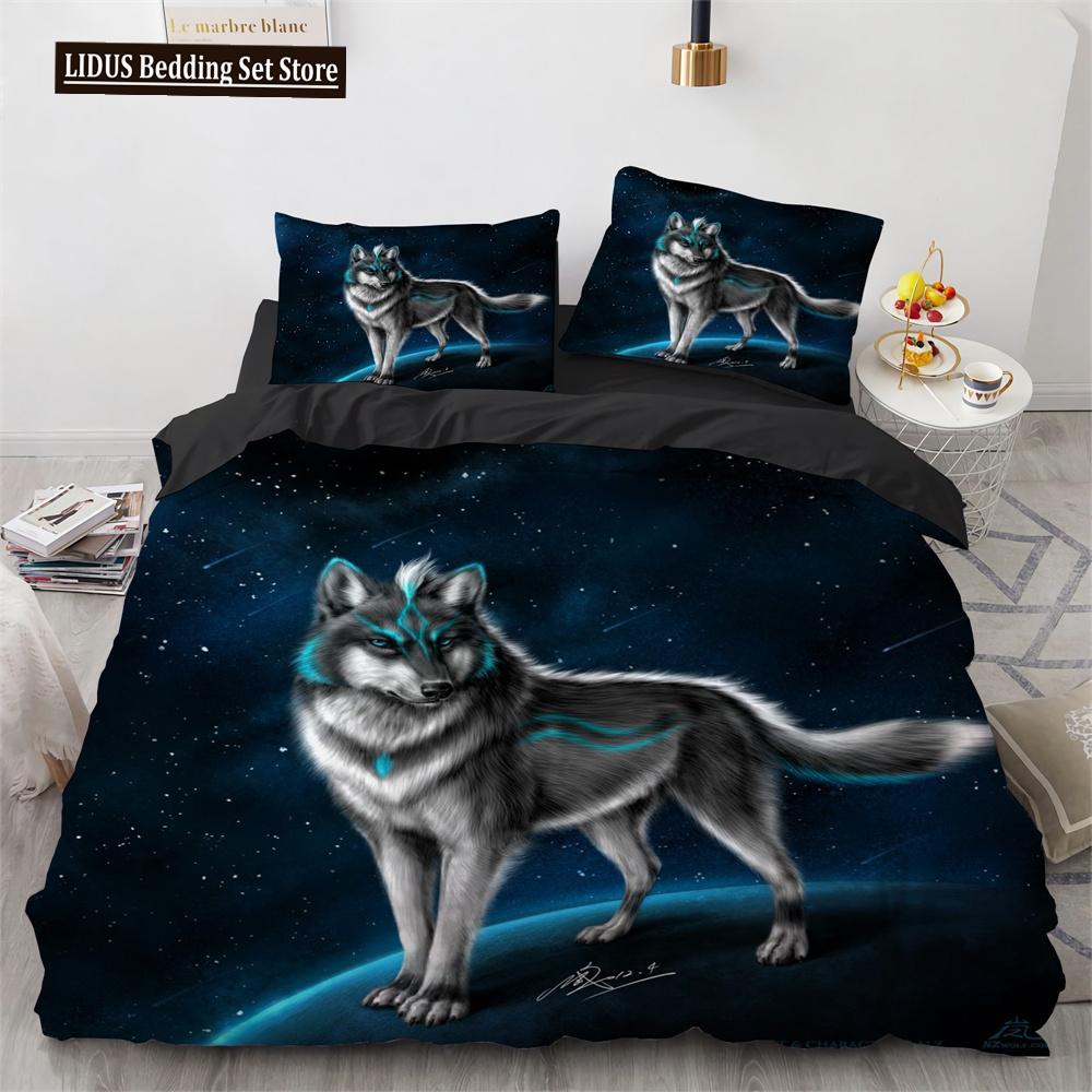 Комплект пододеяльника Wolf Черный Белый Узор Инь-Ян Волки Дикие Животные Пододеяльник Размер Кинг Куин Для Постельного Белья Для Мальчиков
