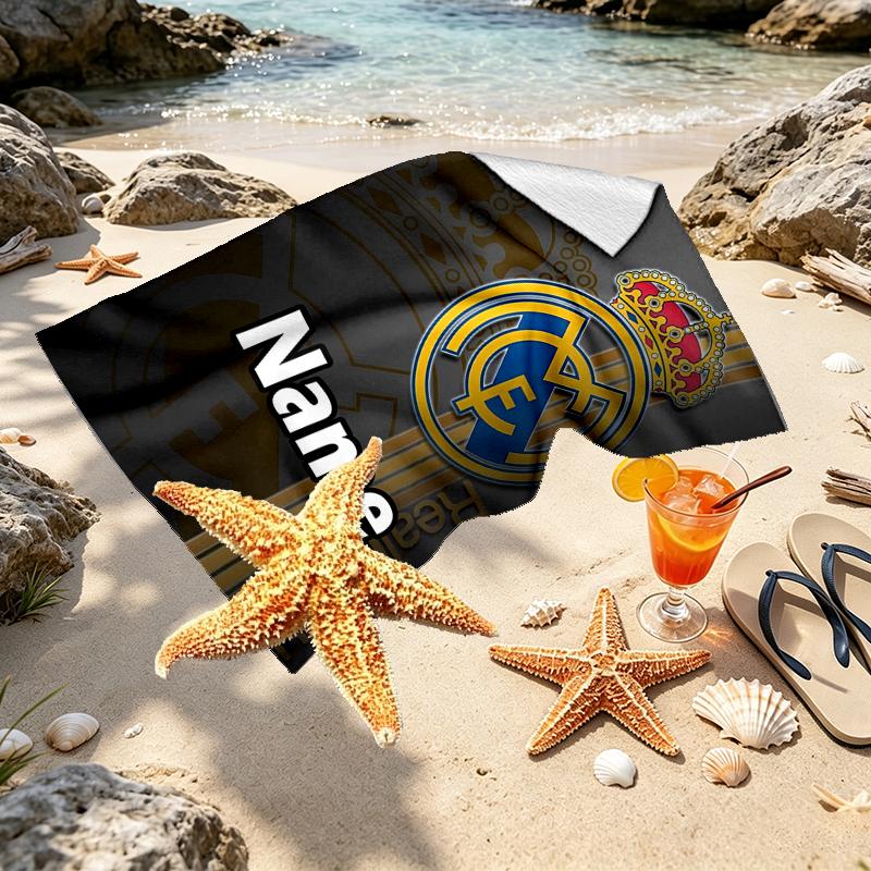 Custom Name Personalized Real Madrid Print Beach Towel, for Trip Camping Beach Party Home Decor, Birthday Gift for Family & Friends