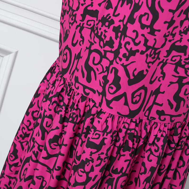 Plus Size Women Round Neck Sleeveless Print Fishtail Ruffled Plus Size Dresses