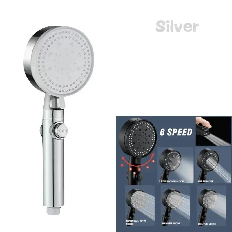 New 6 Modes Adjustable Large Rainfall Shower Head High-Pressure Water Saving Big Panel Top Spray Rain Showerhead 360° Swivel