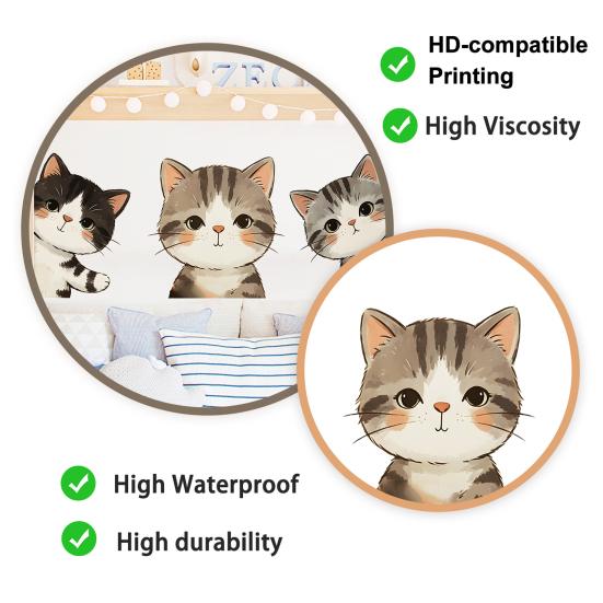 3 Pcs Peeking Cat Peeking Out Wall Sticker Cartoon Cats Decal Removable Peel