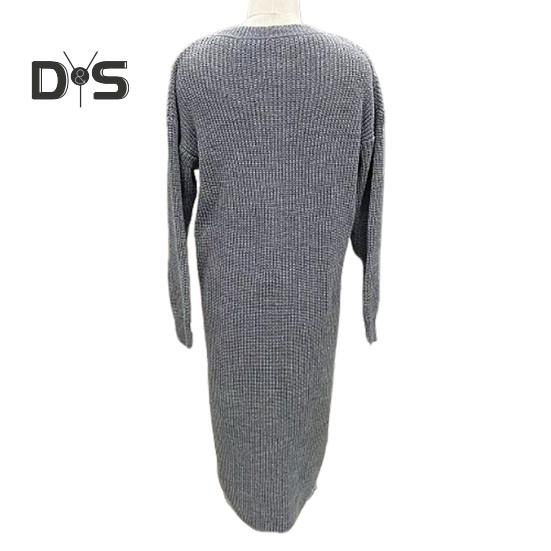Women Fall Winter Dress Irregular Split Hem Knitted Loose Soft Thick Warm Long Sleeve Solid Color Mid Length Sweater Dress