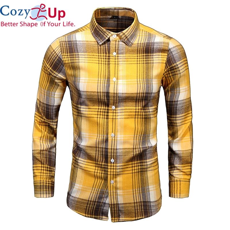 Cozy Up Men's Slim-Fit Long-Sleeve Plaid Herringbone Shirt