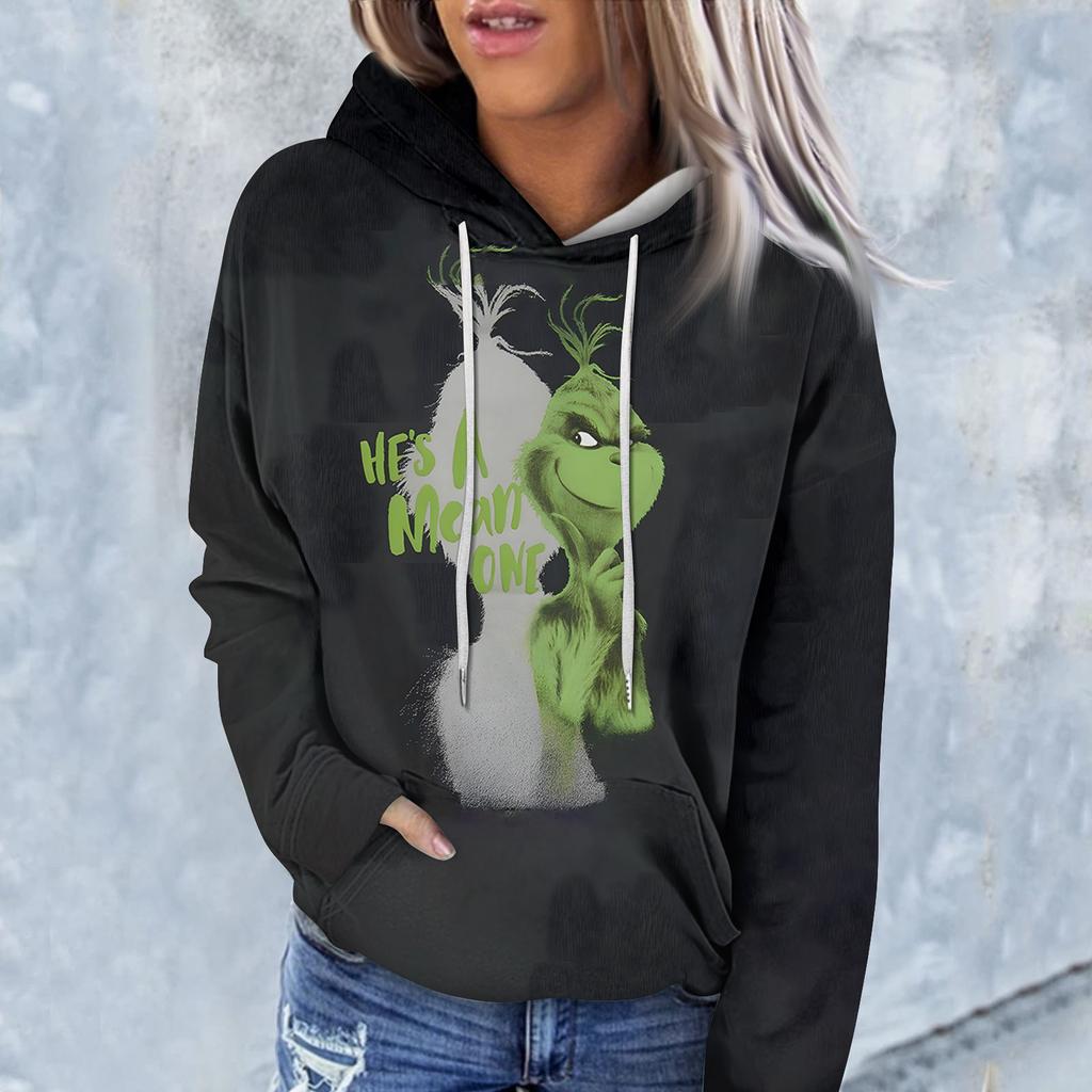 Женская модная повседневная толстовка с длинным рукавом и рождественским принтом