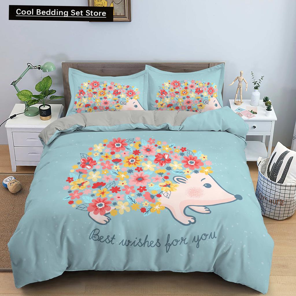 Пододеяльник с изображением ежа King Queen 3D Lovely Animal Комплект постельного белья для детей, подростков, взрослых, дикая природа, пододеяльник, наволочка, детские подарки