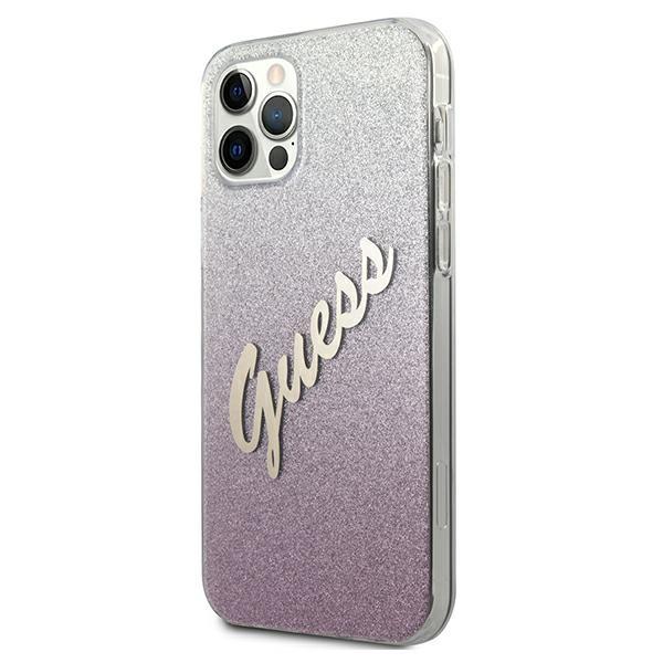 Guess Guhcp12Lpcuglspi Iphone 12 Pro Max6,7 Różowy/Pink Twarde Etui Brokatowy Gradientowy Skrypt
