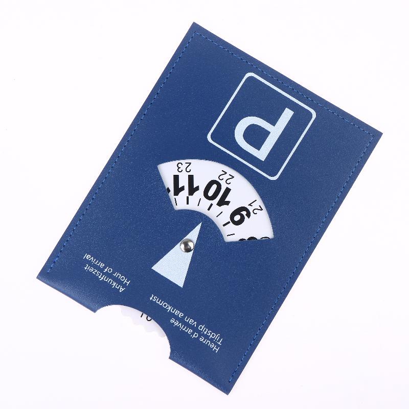 Blue PU Leather Parking Disc 4 Language Version Durable & Water-Resistant Arrival Timer For Car - Universal European Design