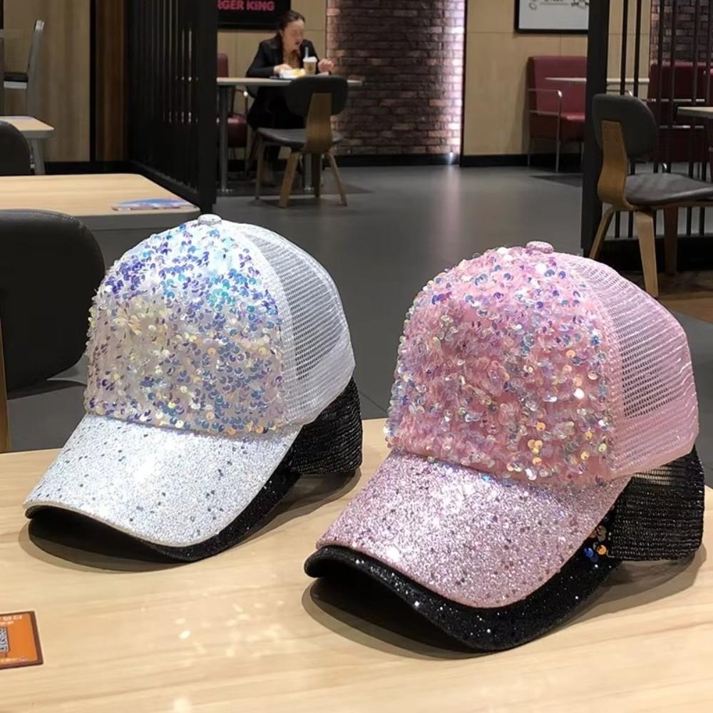 Breathable Women Sun Hat Casual Duck Tongue Caps Fashion Shiny Sequin Baseball Cap Summer