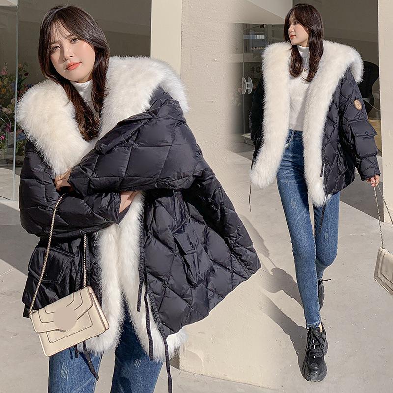 Женский осенне-зимний оверсайз-пуховик высокого класса с плюшевым воротником и свободной курткой