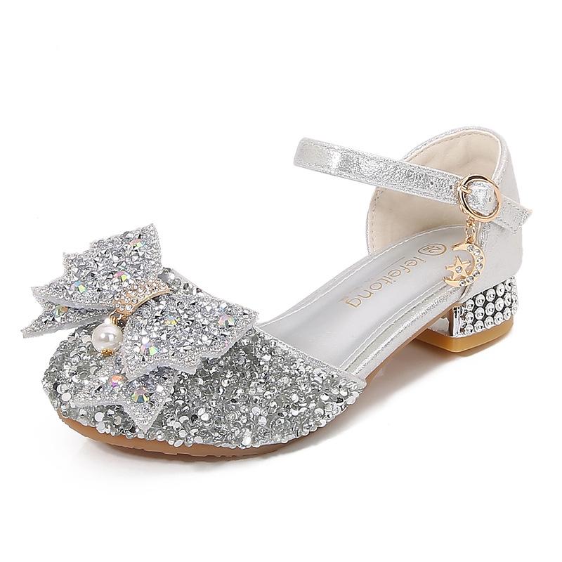 Children's High Heels Little Girls' Sandals Summer New Style Girls' Shoes Soft Sole silver Performance Shoes Girls' Princess Shoes