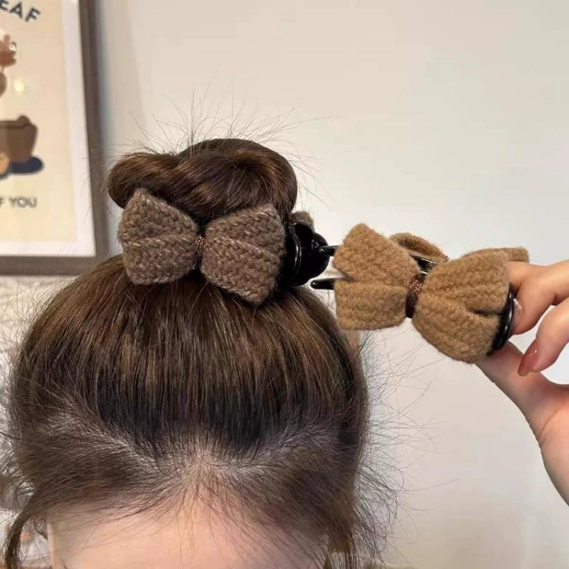 New Knitted Hairpin Female Milk Curry Sweet Casual All-match Bow Hairpin Hair Pans Hair Ball Hair Accessories
